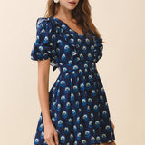 TCEC - CD06373-Floral Print V Neck Cascading Ruffle Detail Dress