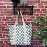 Anju Jewelry - Handcrafted Canvas Bag with Block-Printed Teal Marigold