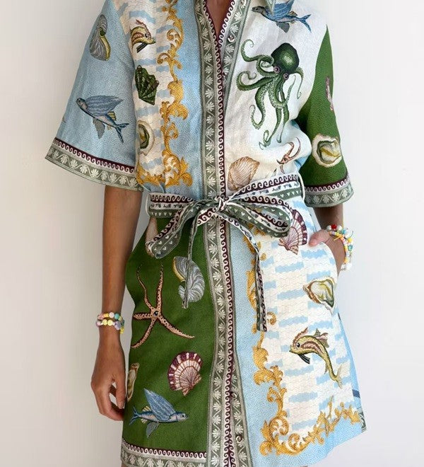 PRINTED SHORT SLEEVE SHIRT DRESS