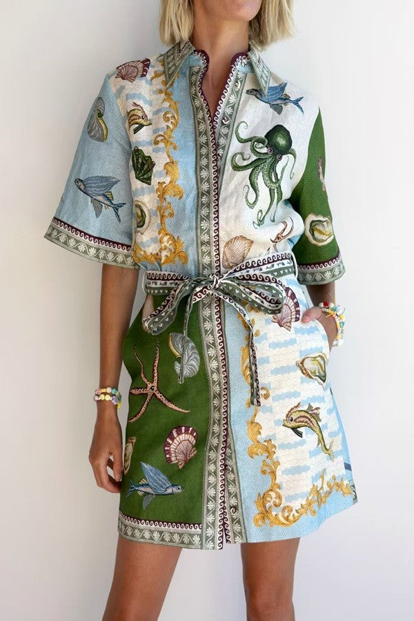 PRINTED SHORT SLEEVE SHIRT DRESS