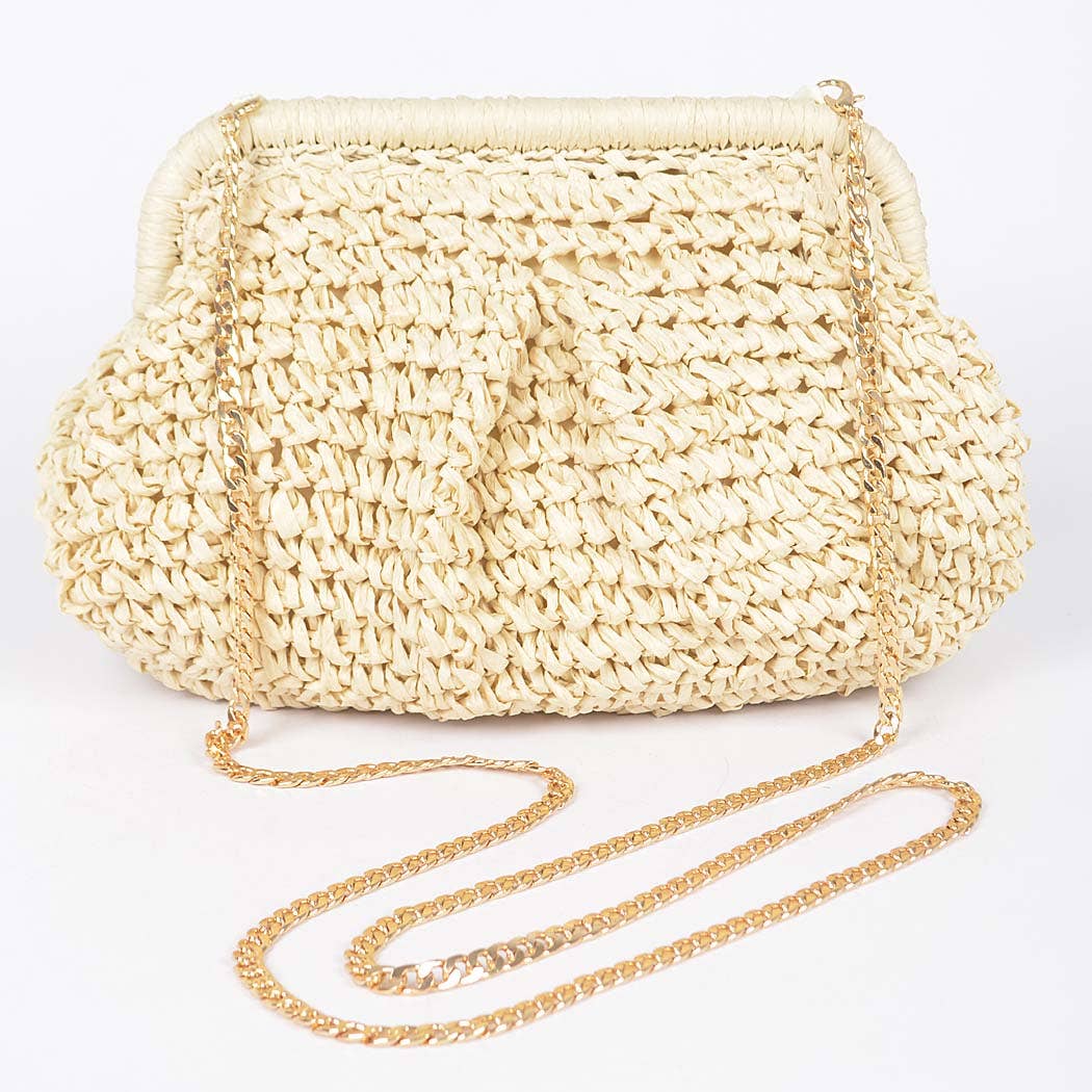 3AM BY H&D ACCESSORIES - Faux Straw Chain Clutch