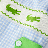 Rylee Faith Designs - Baby Boys Summer Crocodile Embroidered Smocked Romper