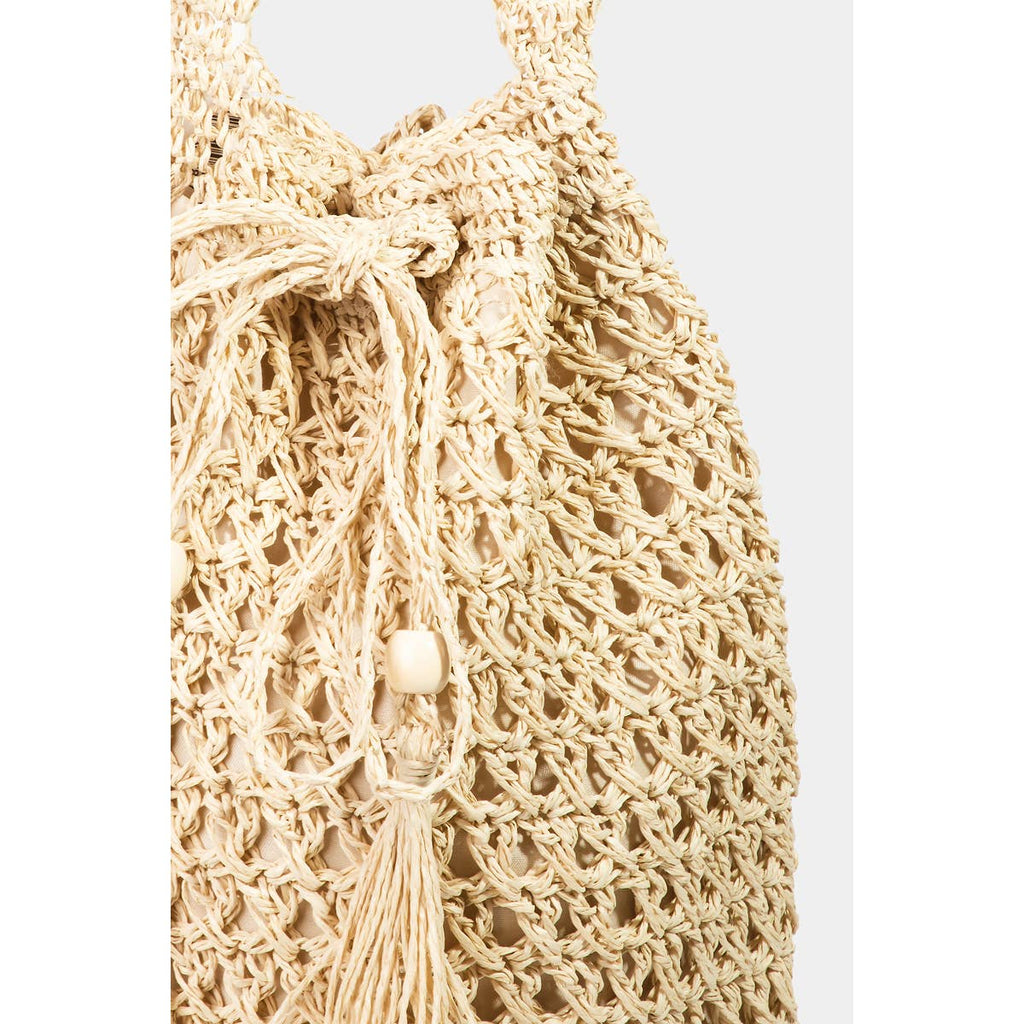 Collections by Fame Accessories - Straw Braided Draw String Tote Bag