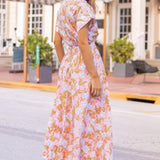 Strut & Bolt - Floral Print Block Shirt Midi Dress