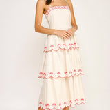 Strut & Bolt - Seashell Embroidery Scallop Layered Midi Dress