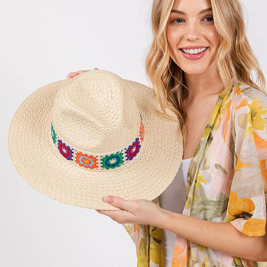 3AM BY H&D ACCESSORIES - Floral Crochet Band Straw Hat