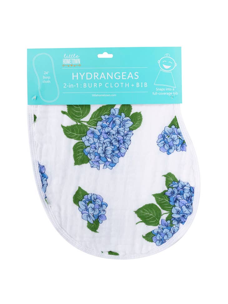Blue Hydrangea Bib and Burp Cloth