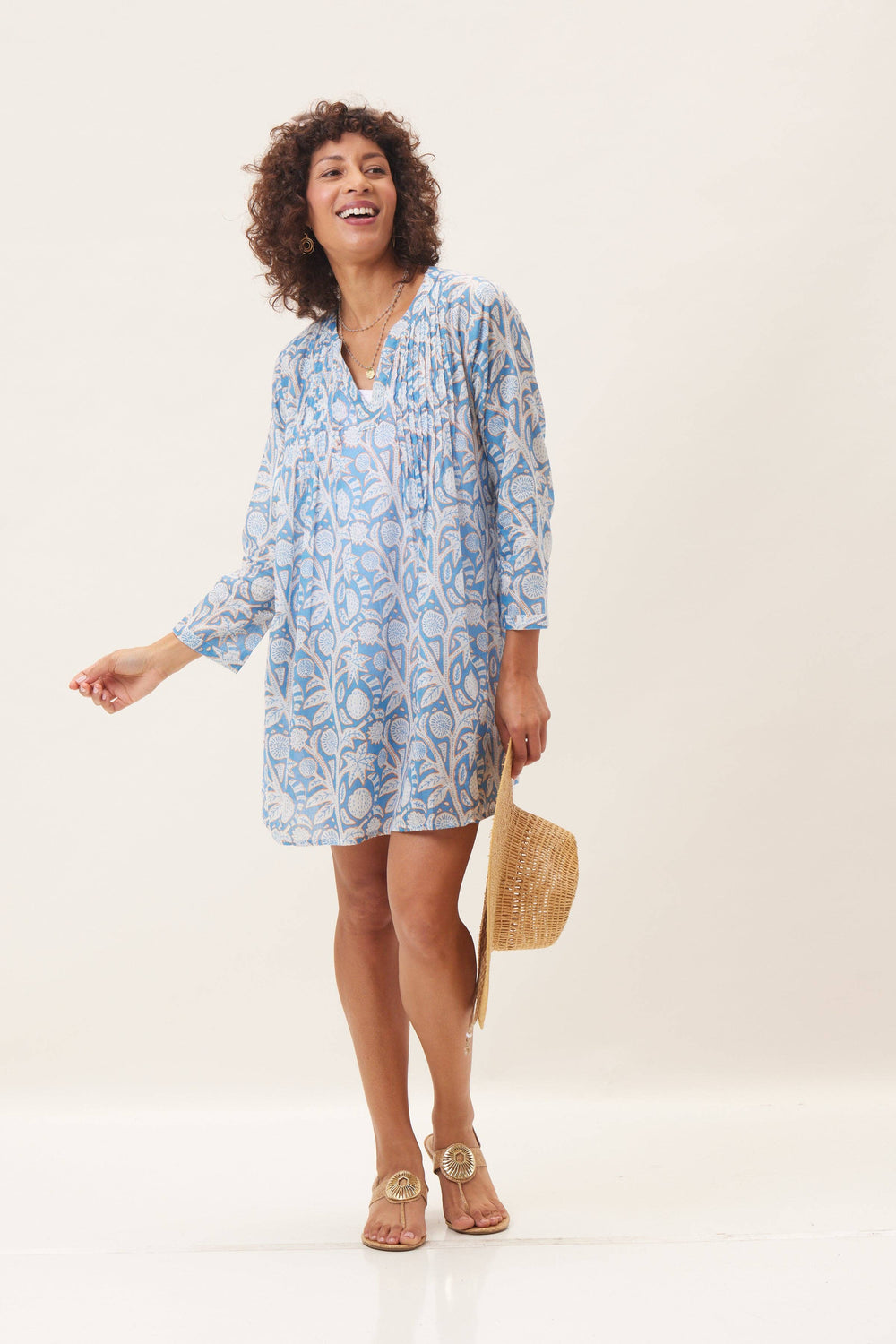 rockflowerpaper - FAR EAST BLUE Pintuck Beach Cover Up, Recycled Cotton