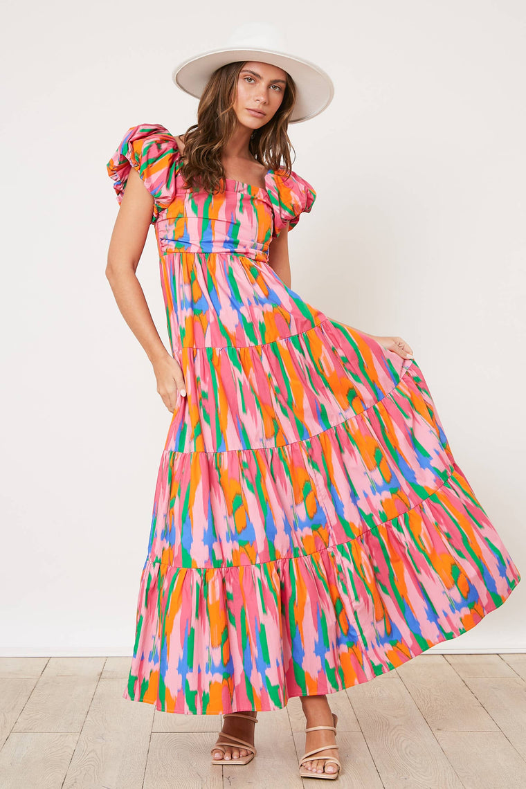Peach Love California - Brush Print Midi Dress