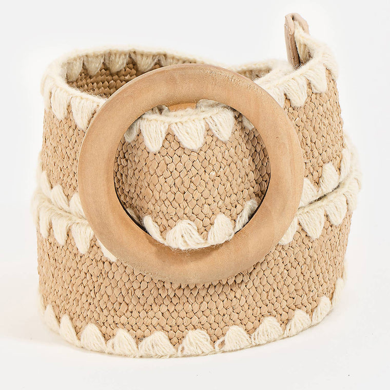 Collections by Fame Accessories - Wooden Round Buckle Braided Fashion Belt