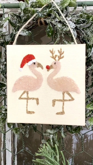 Kissing Christmas flamingos ornament