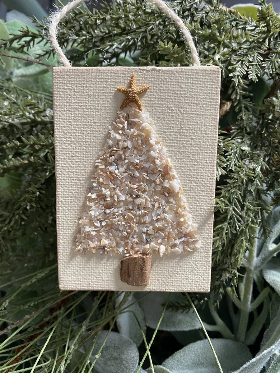 Christmas tree crushed shell ornament